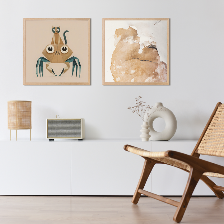 Origami Cat and Crab Art Print