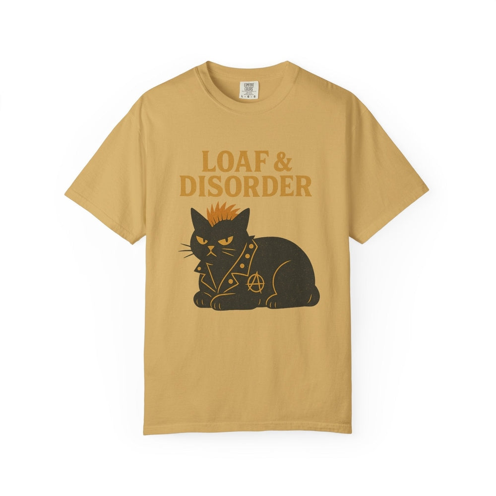 Loaf & Disorder Cat T-Shirt - Punk Black Cat Graphic Tee Mustard