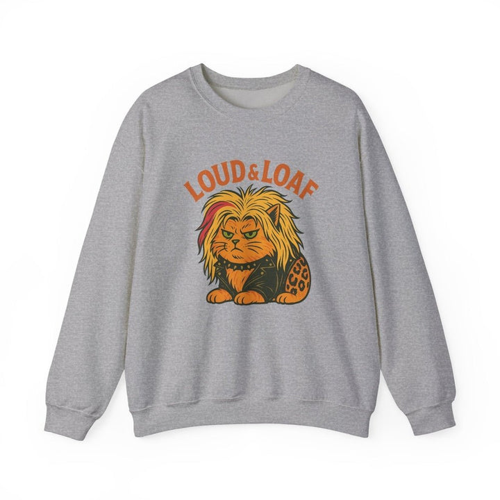 Loud & Loaf Lion Sweatshirt - Cute Retro Cat Graphic Crewneck Sport Grey