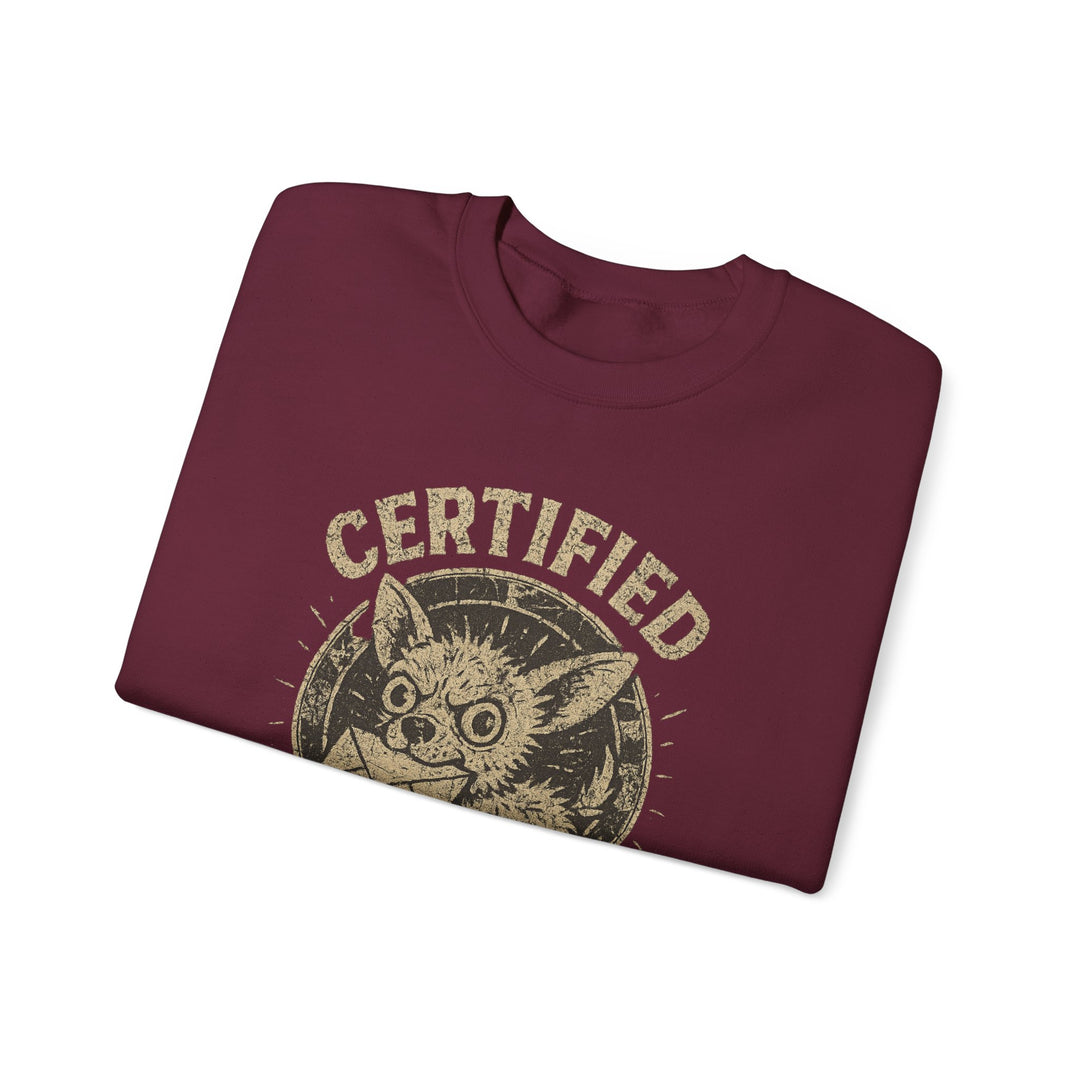 Certified Menace Sweatshirt – Cute Mischief Chihuahua Crewneck Dark Heather