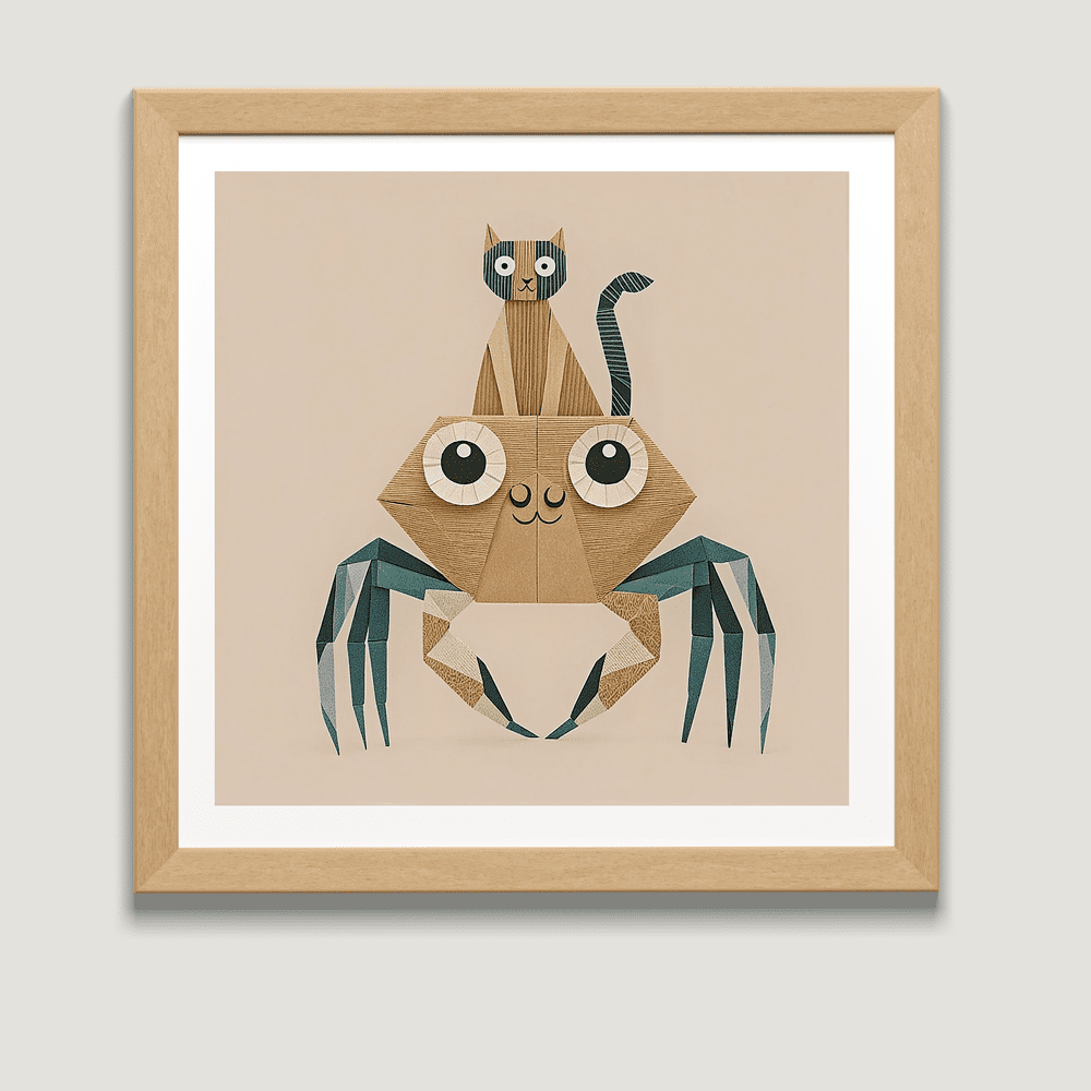 Origami Cat and Crab Art Print