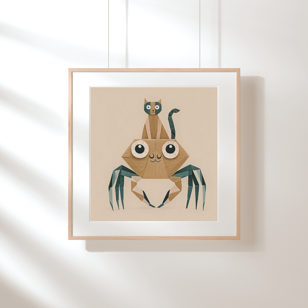 Origami Cat and Crab Art Print