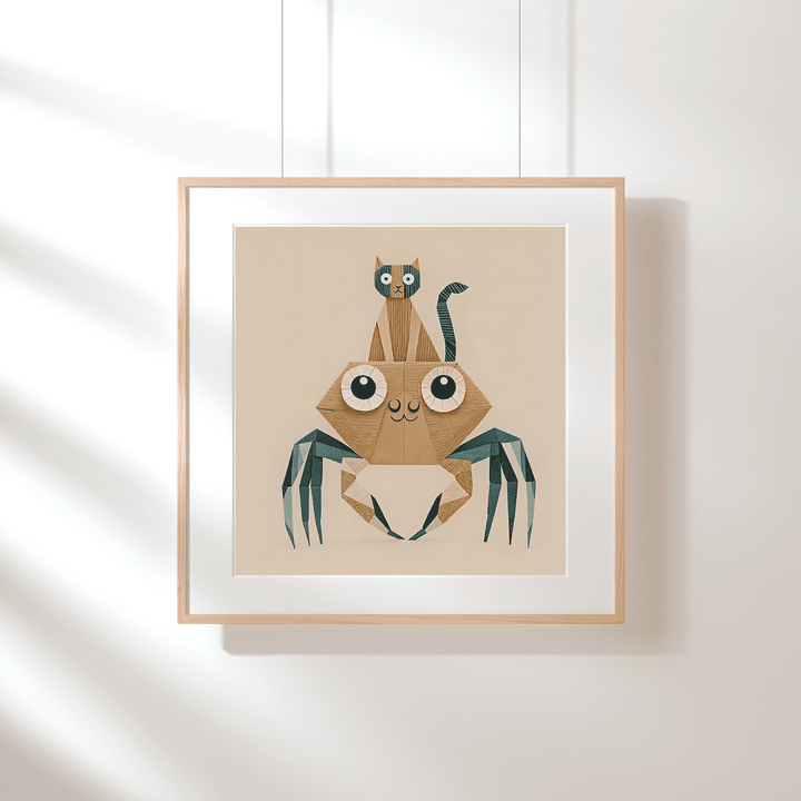 Origami Cat and Crab Art Print