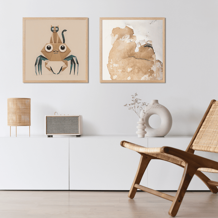 Origami Cat and Crab Art Print