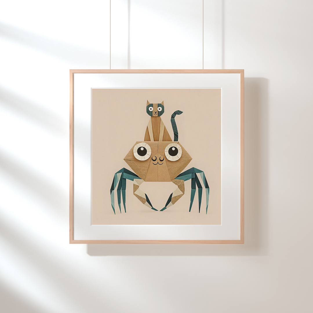 Origami Cat and Crab Art Print