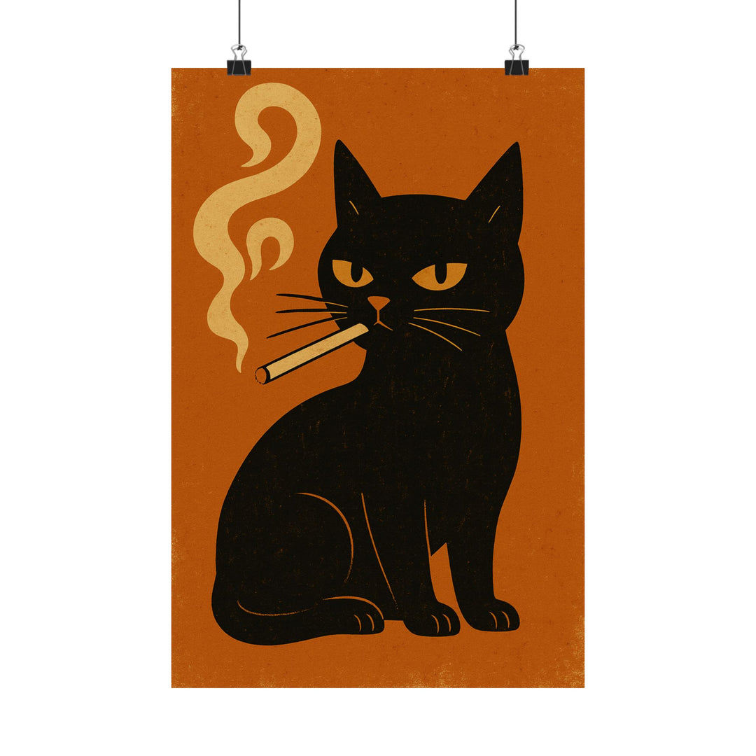Smokin' Black Cat Poster —-Retro Matte Vertical Art Print 12″ x 18″ Matte