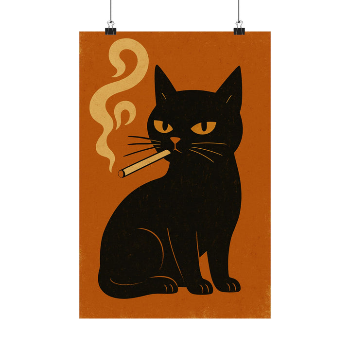 Smokin' Black Cat Poster — Retro Matte Vertical Art Print 12″ x 18″ Matte