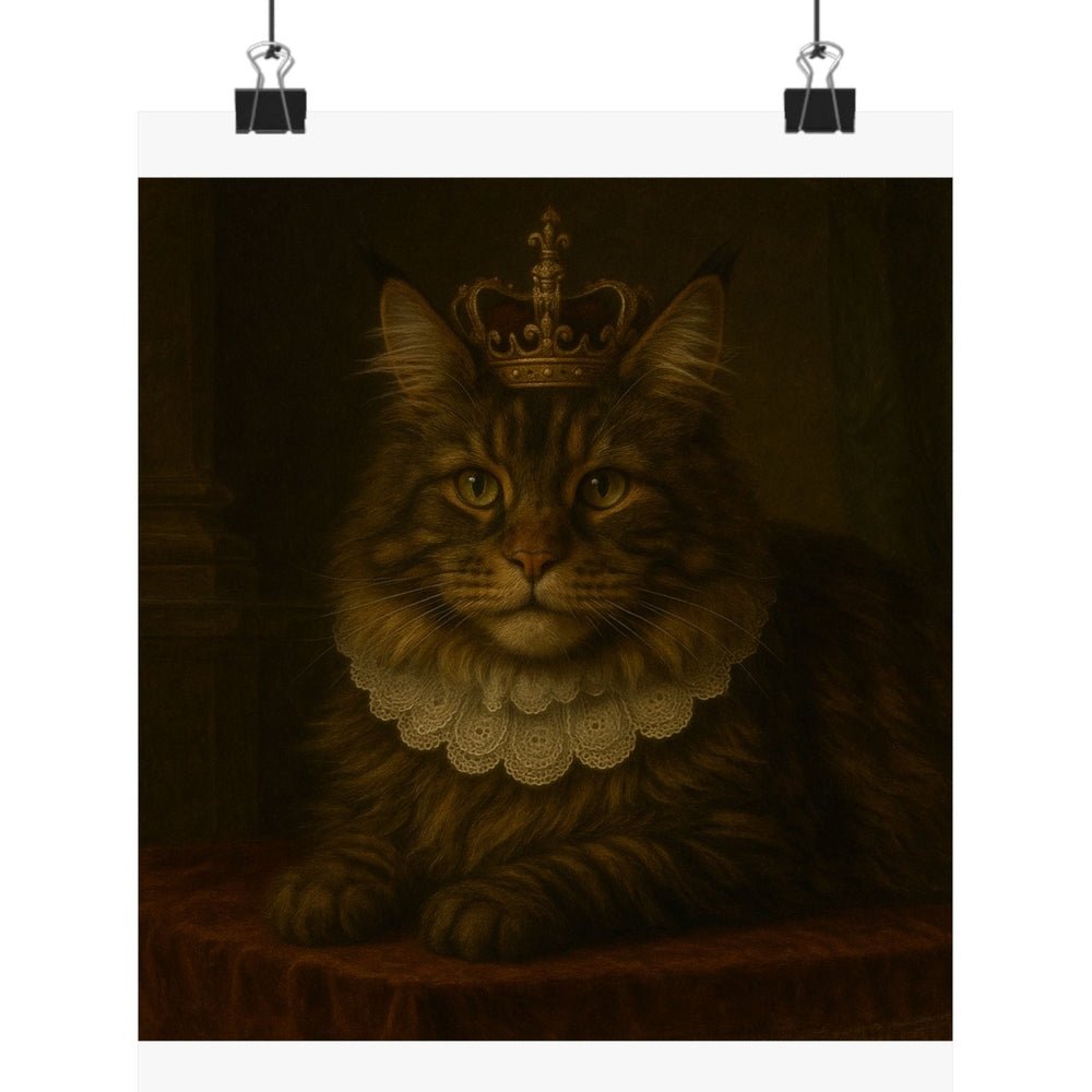 Royale Cat Matte Poster - Vintage Crowned Main Coon Wall Art 8" x 10" Matte