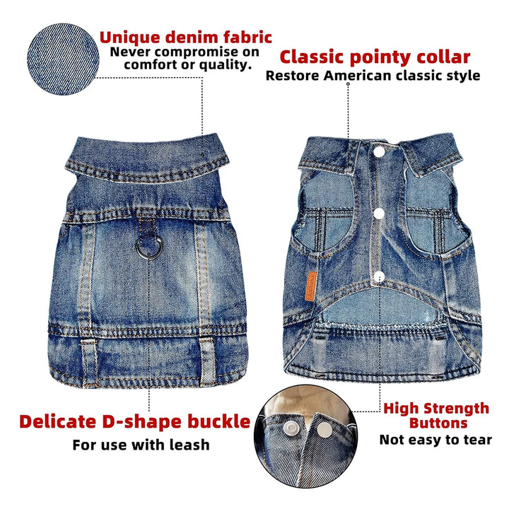 Dog Jean Jacket Pet Denim Clothes for Small Dogs Fashion Classic Girl Boy Cat Costumes Puppy Outfit Shirts Machine Washable