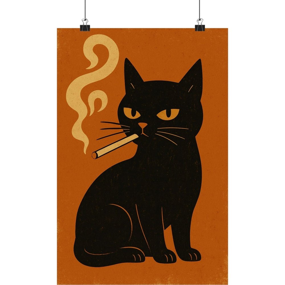 Smokin' Black Cat Poster — Retro Matte Vertical Art Print 12″ x 18″ Matte