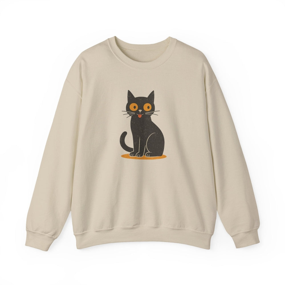 Vintage Style Black Cat Crewneck Sweatshirt - Playful Cat Graphic Sand