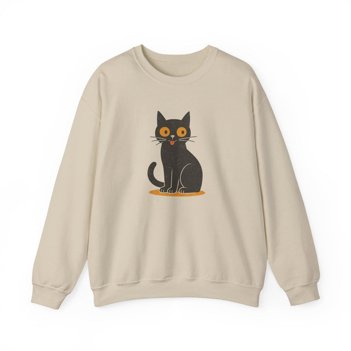 Vintage Style Black Cat Crewneck Sweatshirt - Playful Cat Graphic Sand