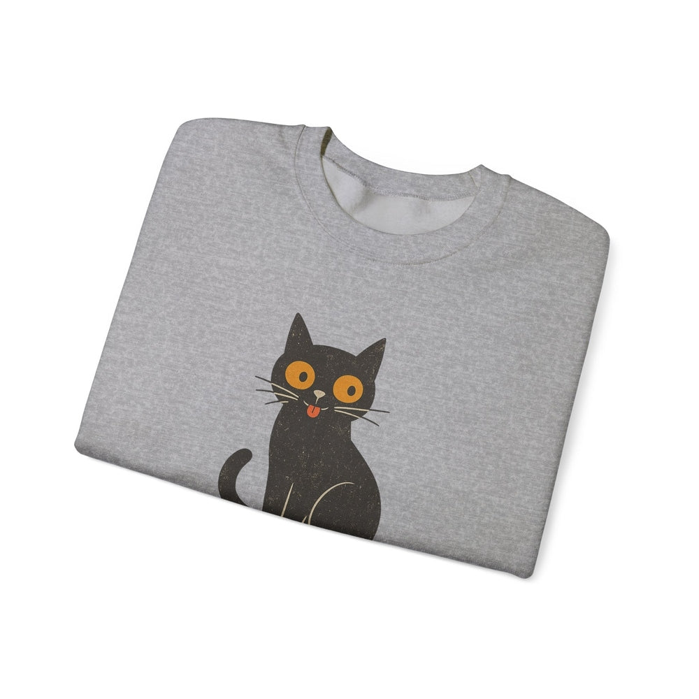 Vintage Style Black Cat Crewneck Sweatshirt - Playful Cat Graphic