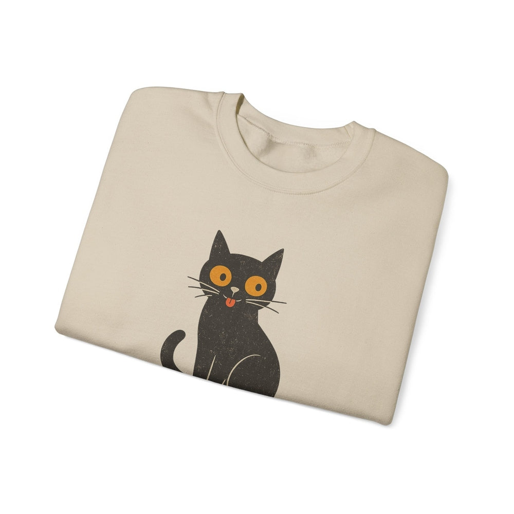 Vintage Style Black Cat Crewneck Sweatshirt - Playful Cat Graphic