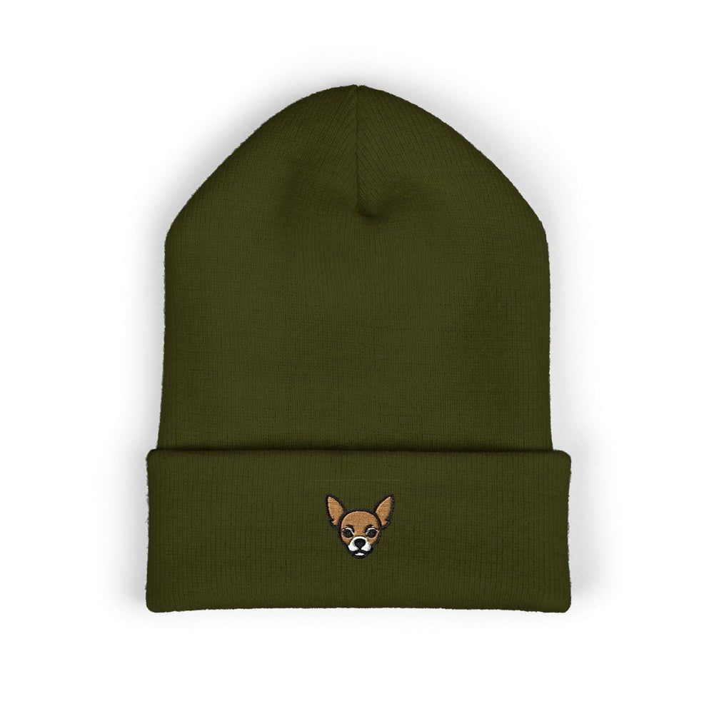 Tiny Chihuahua Embroidered Beanie One size Olive