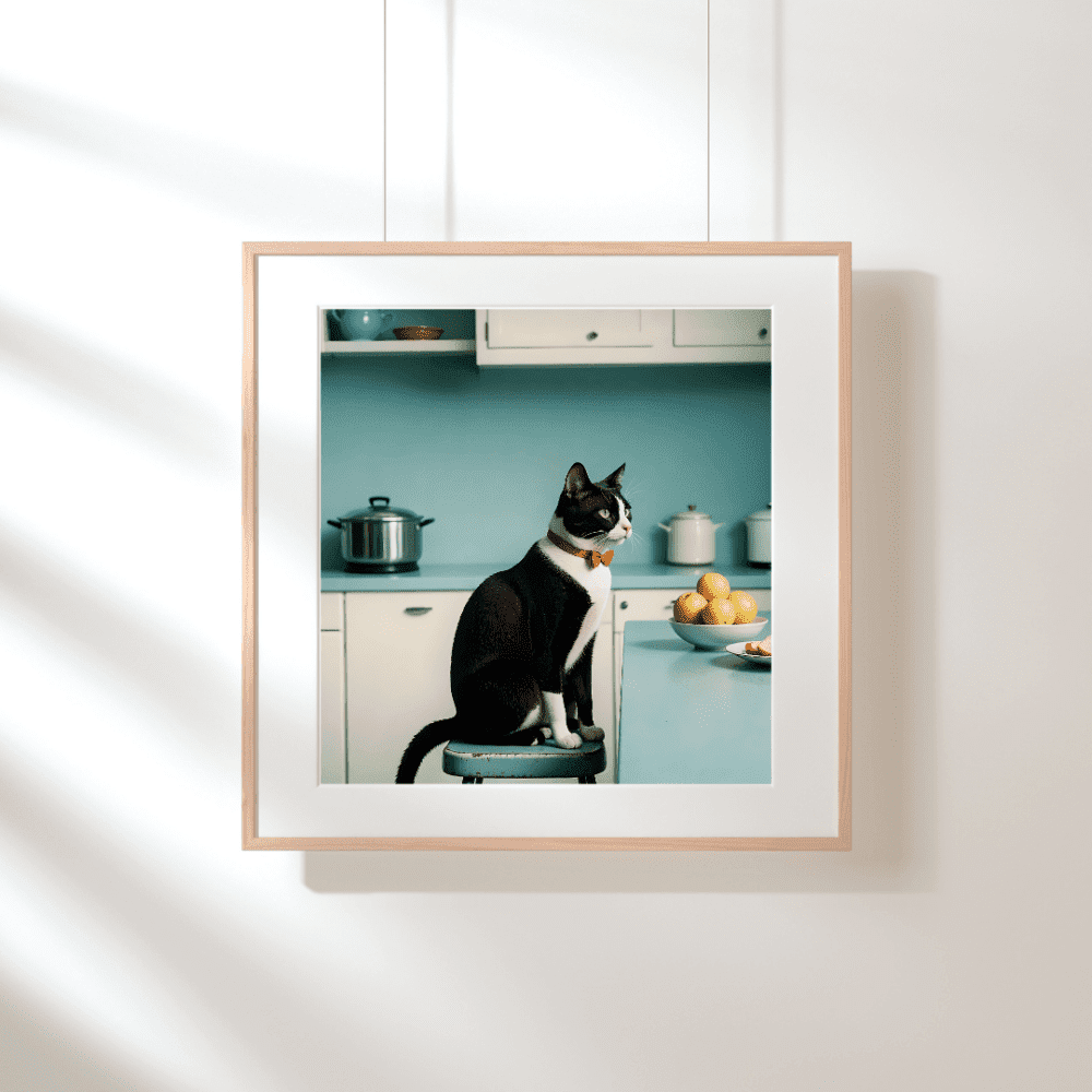 Tuxedo Cat Art Print -Retro Whiskers