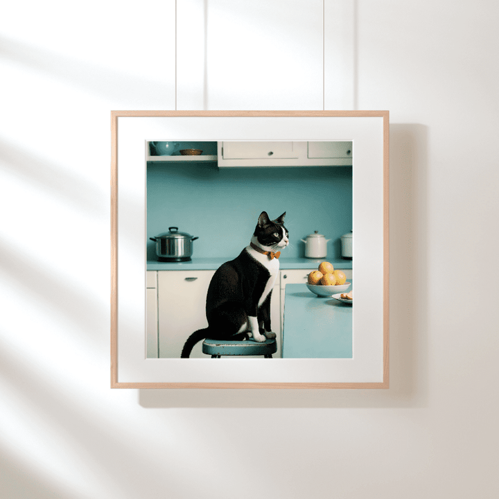 Tuxedo Cat Art Print -Retro Whiskers