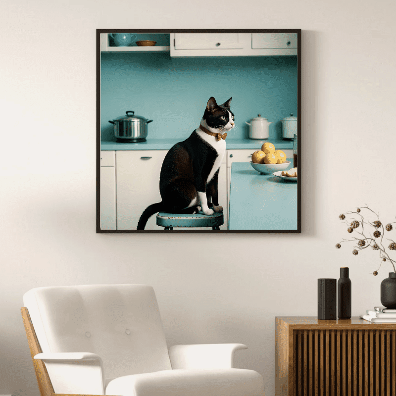 Tuxedo Cat Art Print -Retro Whiskers
